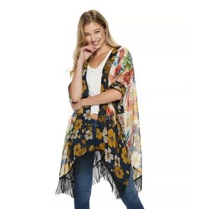 Juniors' SO® Floral Flash Mixed Print Kimono